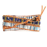 Bracelet Cuir Enroulé 3 Brins Arbre de Vie en Lapis Lazuli