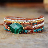 Bracelet Cuir Enroulé 3 Brins en Malachite