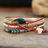 Bracelet Cuir Enroulé 3 Brins en Malachite