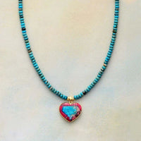 Collier Turquoise avec Cœur en Jaspe