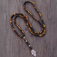 Collier Homme Khmissa en Œil de Tigre et Onyx