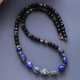 Collier Unisexe en Œil de Tigre, Lapis Lazuli, Améthyste