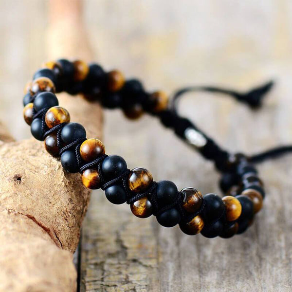 Bracelet Tressé Onyx Noir et Œil du Tigre pour Homme - Zen Corner